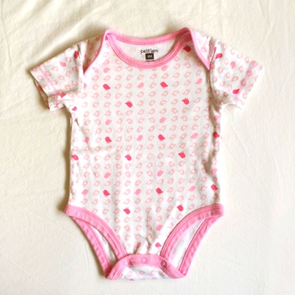 petit lem pink bird print short sleeve bodysuit diaper shirt 6 months baby girl - Picture 2 of 6